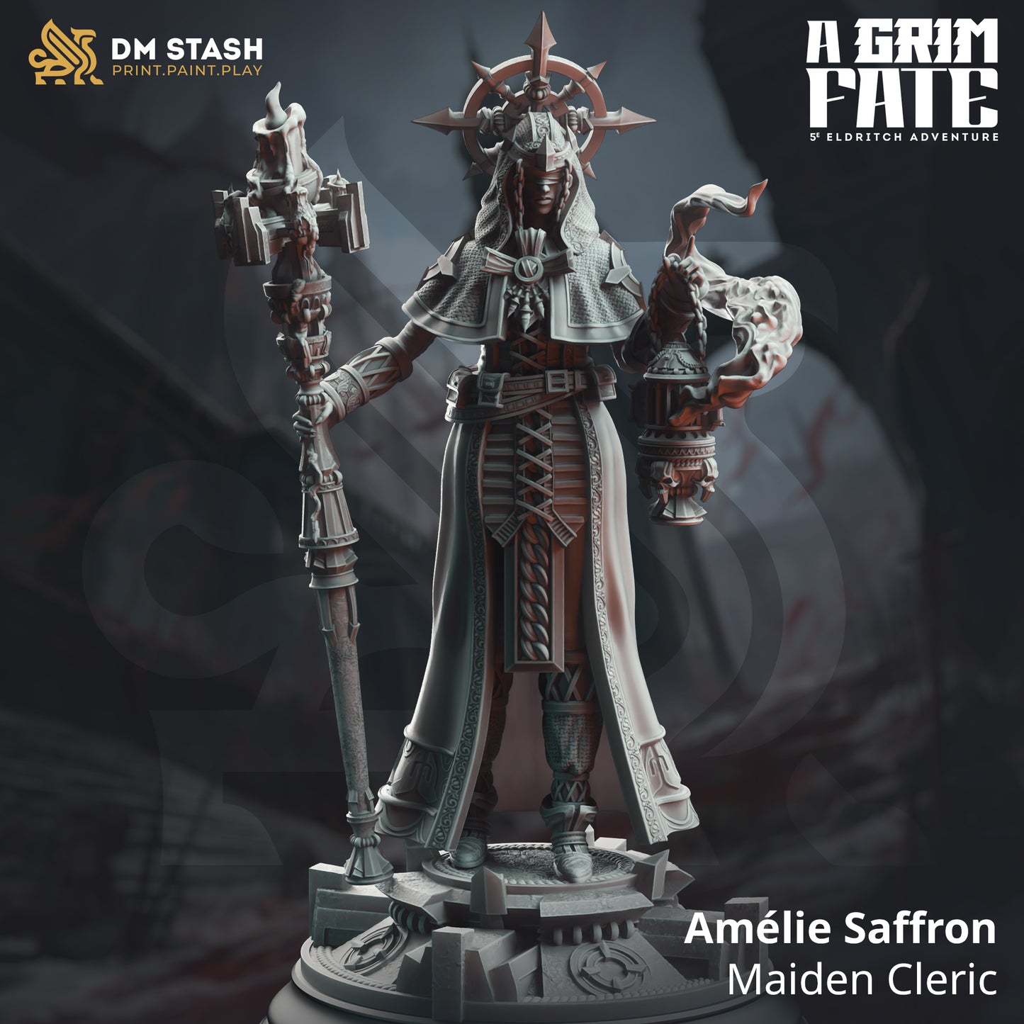 DM Stash - Amélie Saffron, Maiden Cleric - A Grim Fate 2024 June