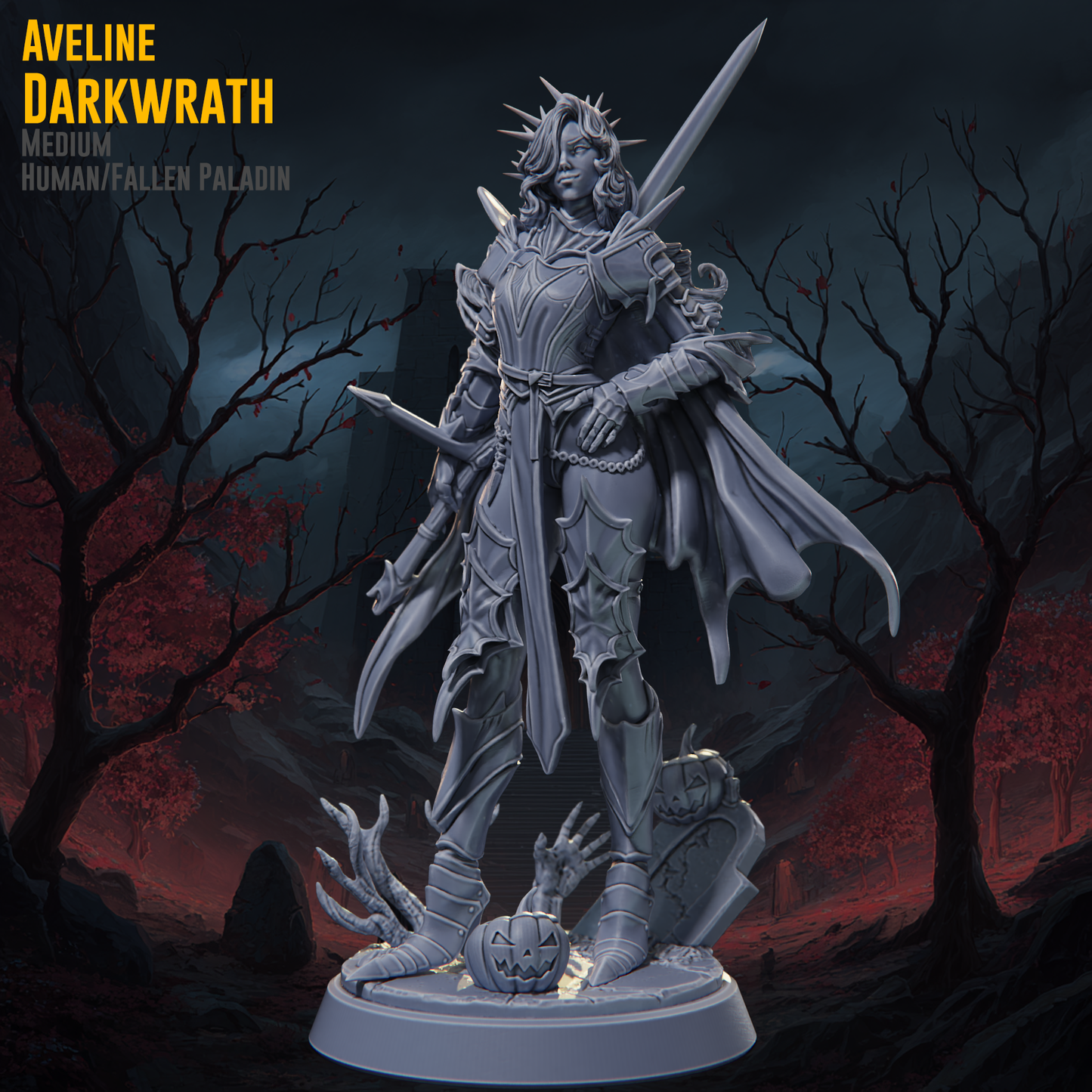 Claymore Miniatures - Aveline Darkwrath, Human Fallen Paladin - Halloween Special