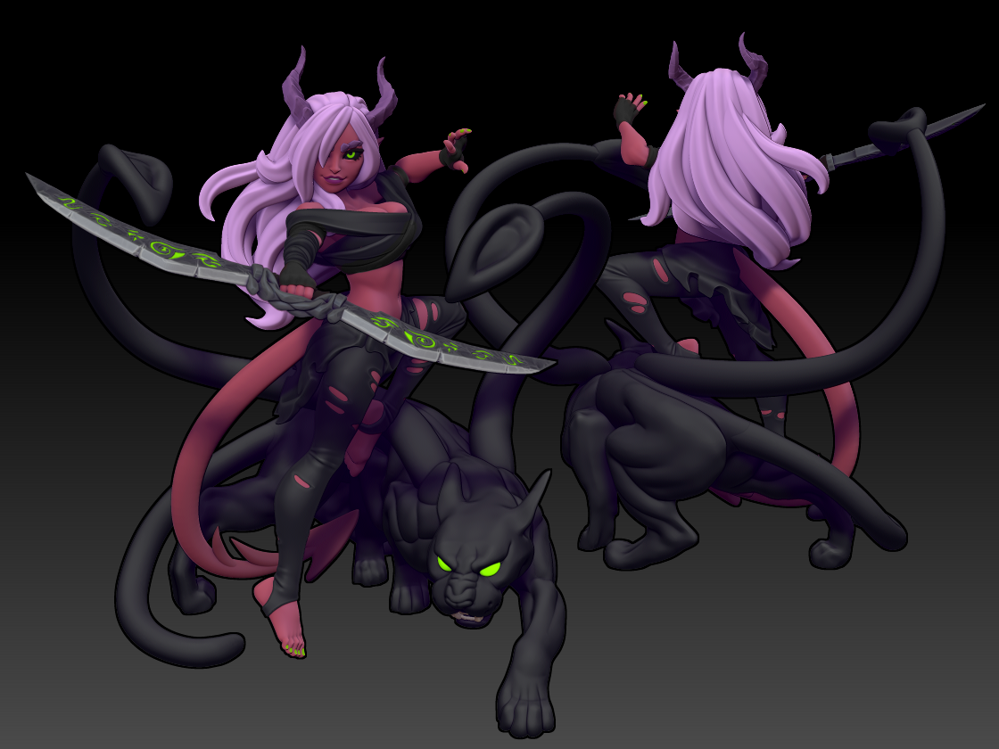 Twin Goddess Miniatures - Neferit, The Tiefling, Plus Beast Companion - Reforged 2024 August