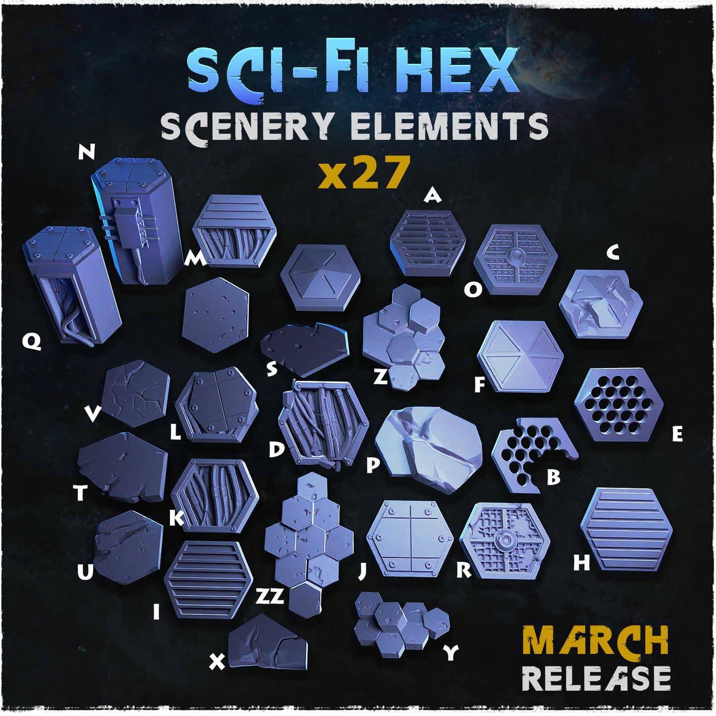 Zabavka Workshop - Terrain Sci - Fi Hex 25mm Scenery Elements #2 2023 March
