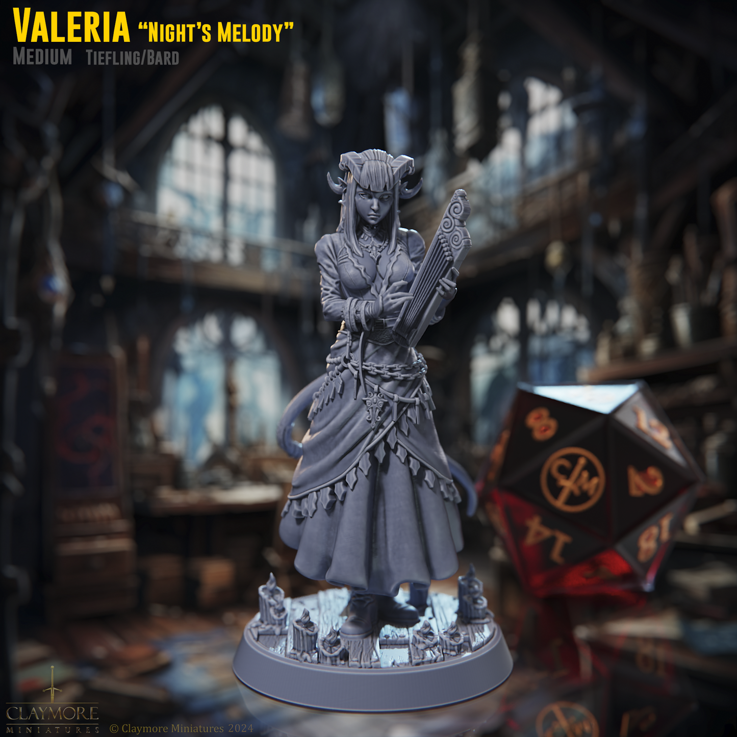 Claymore Miniatures - Valeria TIefling Bard 'Night Melody' - Rossvalds Bestiary of The Unknow 2024 November Release 35mm