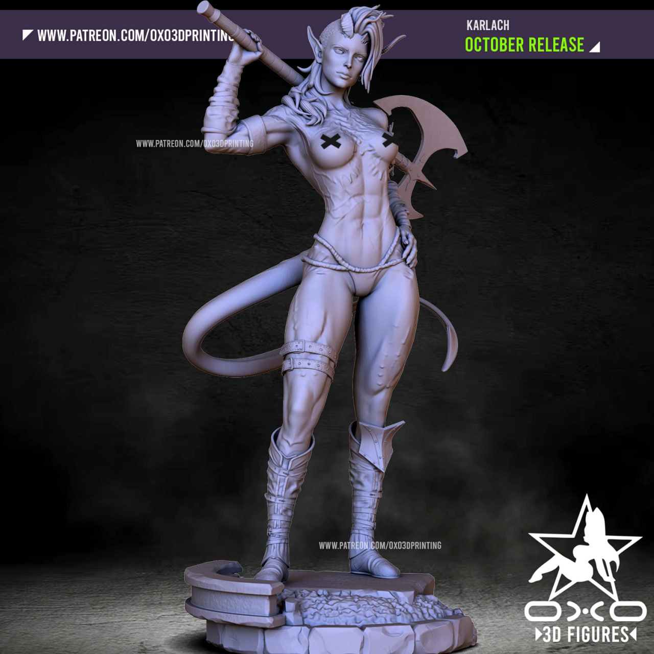 0X03D Figures - Tiefling Karlach Barbarian Baldurs Gate 3 Miniature