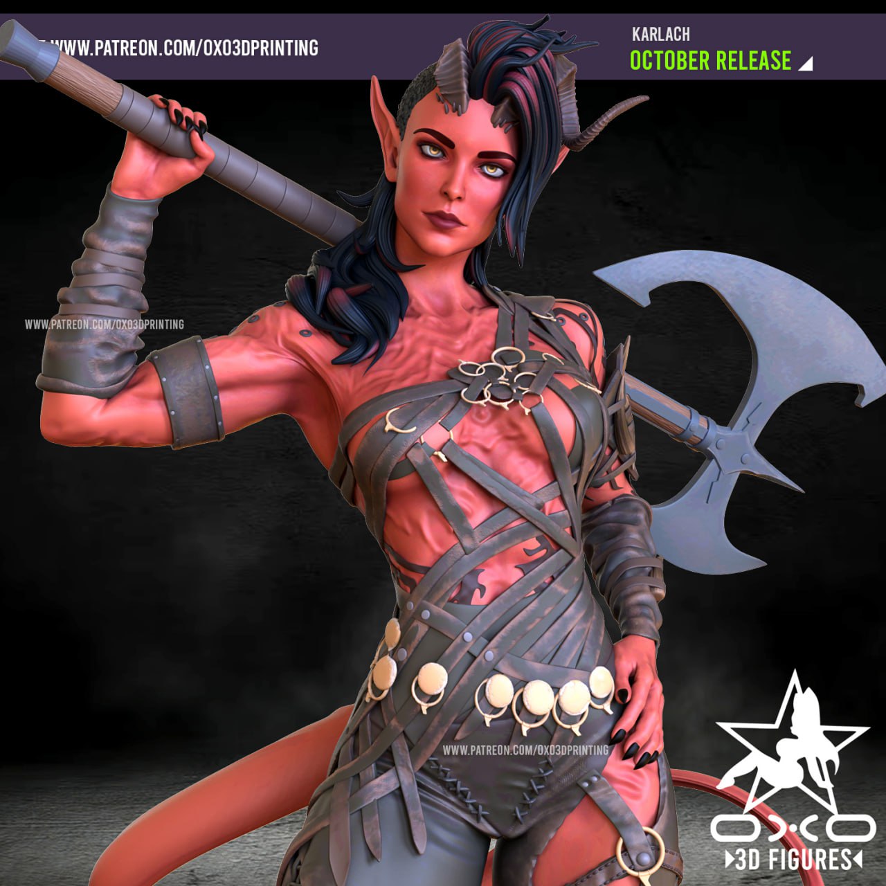 0X03D Figures - Tiefling Karlach Barbarian Baldurs Gate 3 Miniature