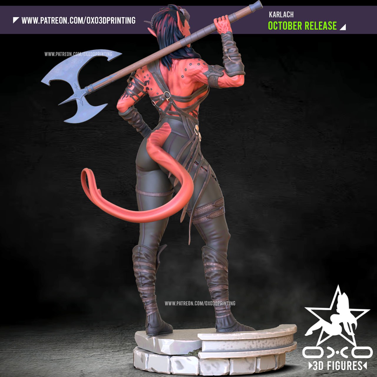 0X03D Figures - Tiefling Karlach Barbarian Baldurs Gate 3 Miniature