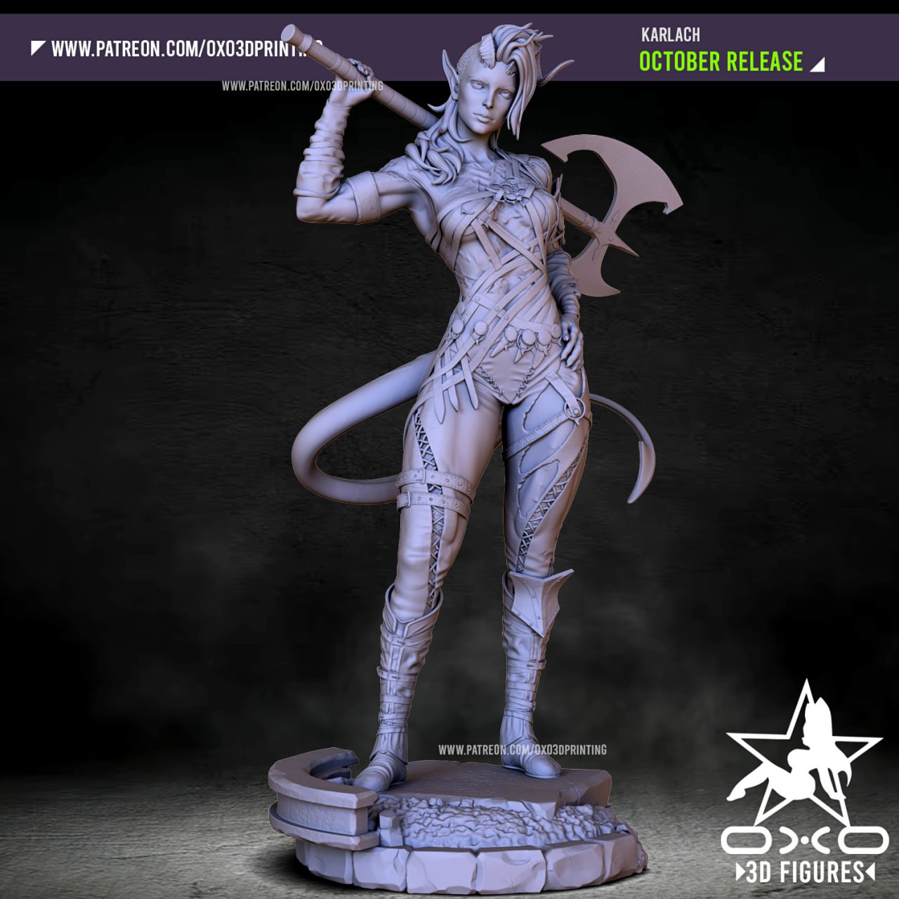 0X03D Figures - Tiefling Karlach Barbarian Baldurs Gate 3 Miniature