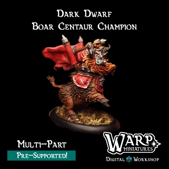 Warploque Miniatures - Dark Dwarf Boar Centaur Champion