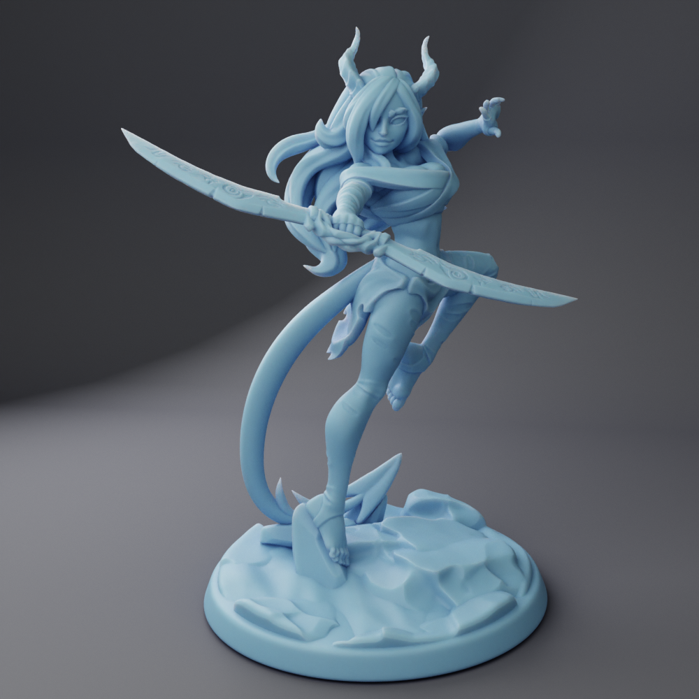 Twin Goddess Miniatures - Neferit, The Tiefling, Plus Beast Companion - Reforged August 2024