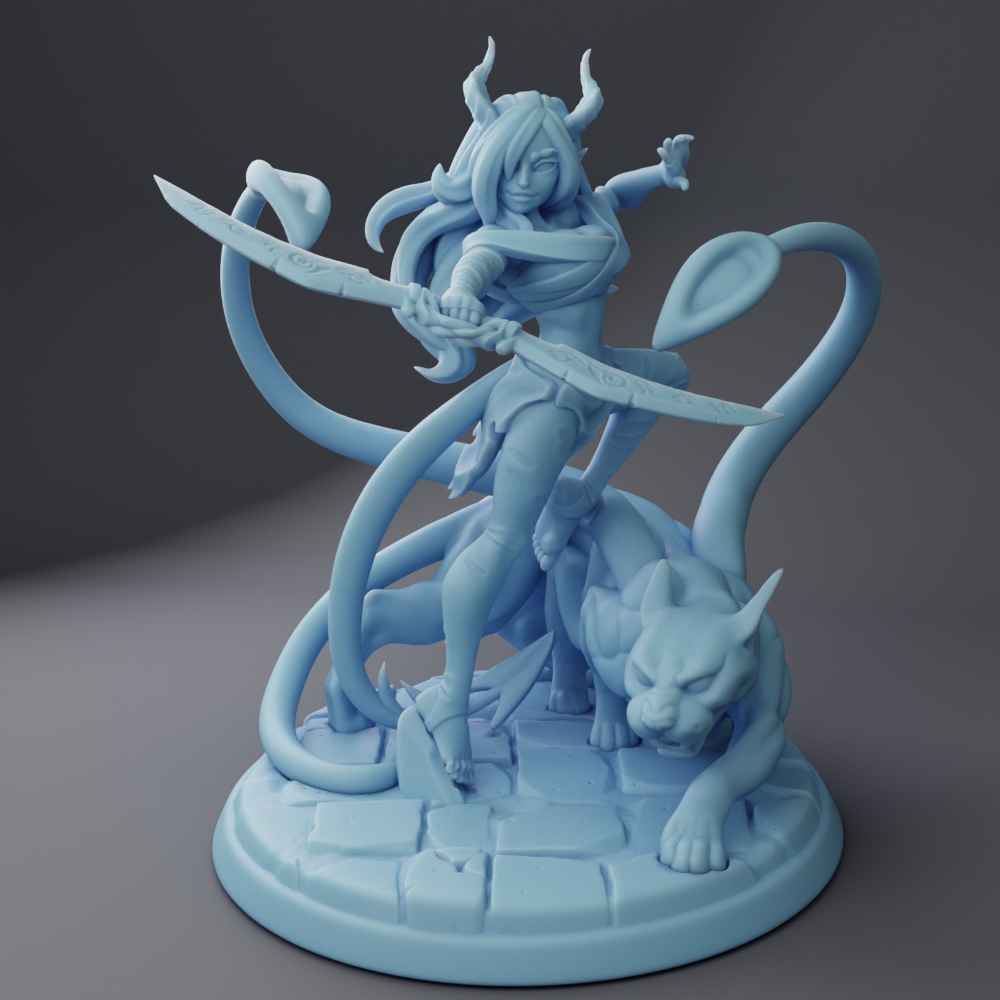 Twin Goddess Miniatures - Neferit, The Tiefling, Plus Beast Companion - Reforged August 2024