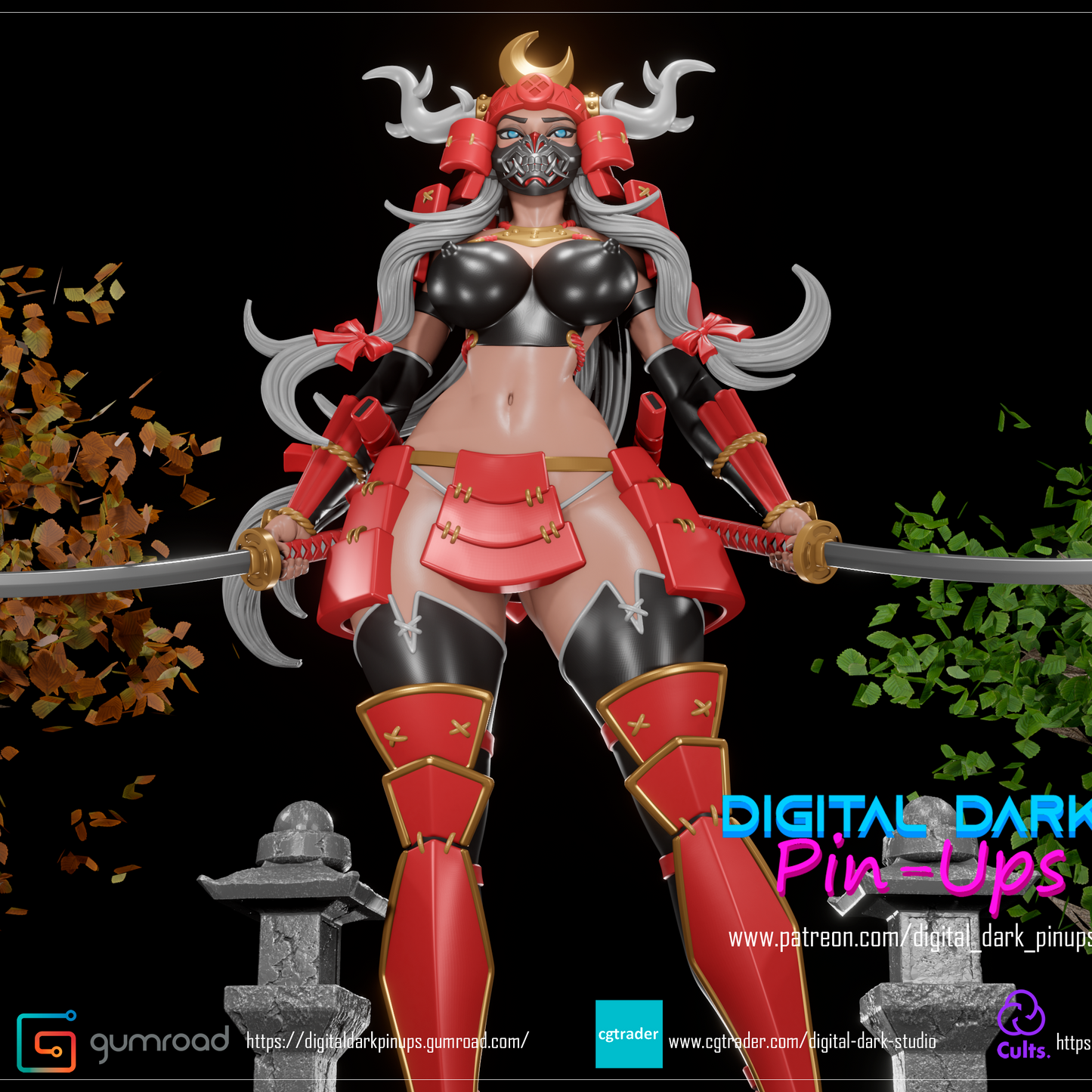 Digital Dark Pin Ups - Samurai GIrl