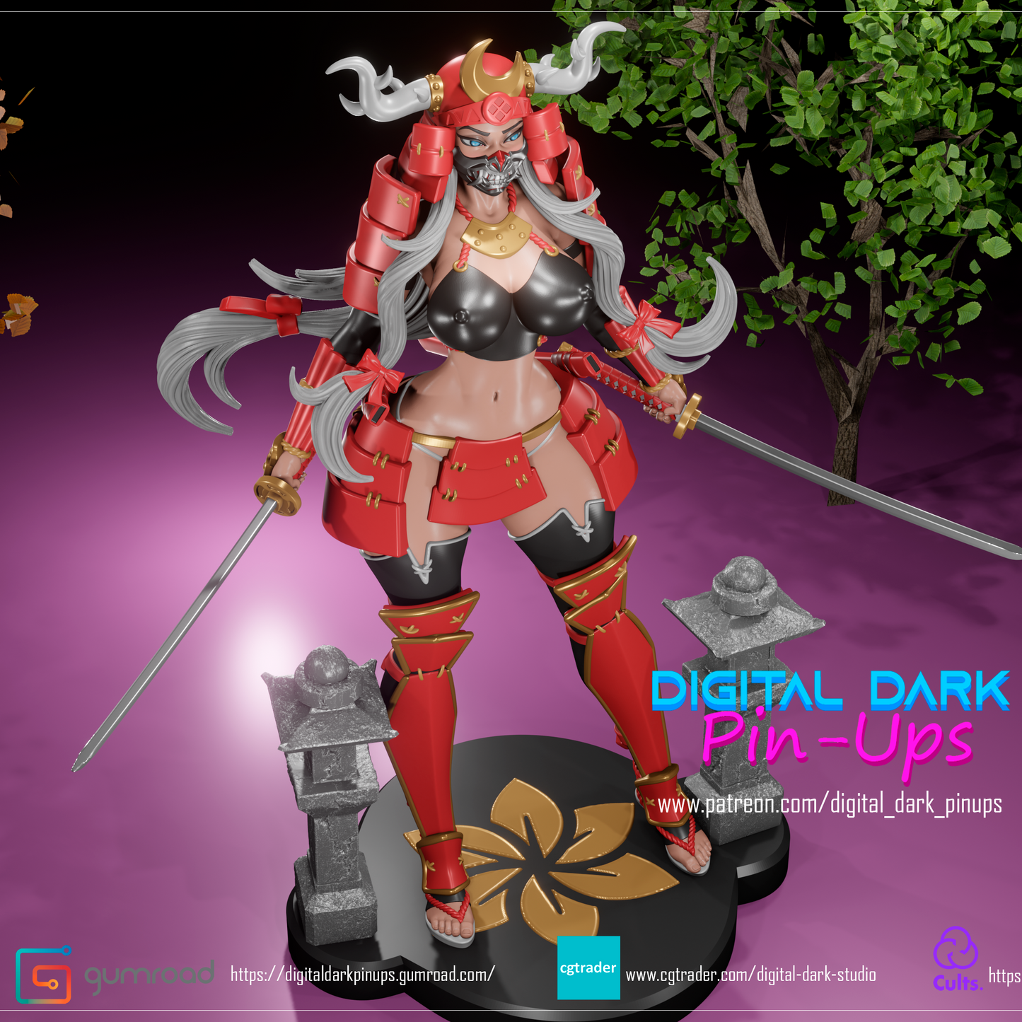 Digital Dark Pin Ups - Samurai GIrl