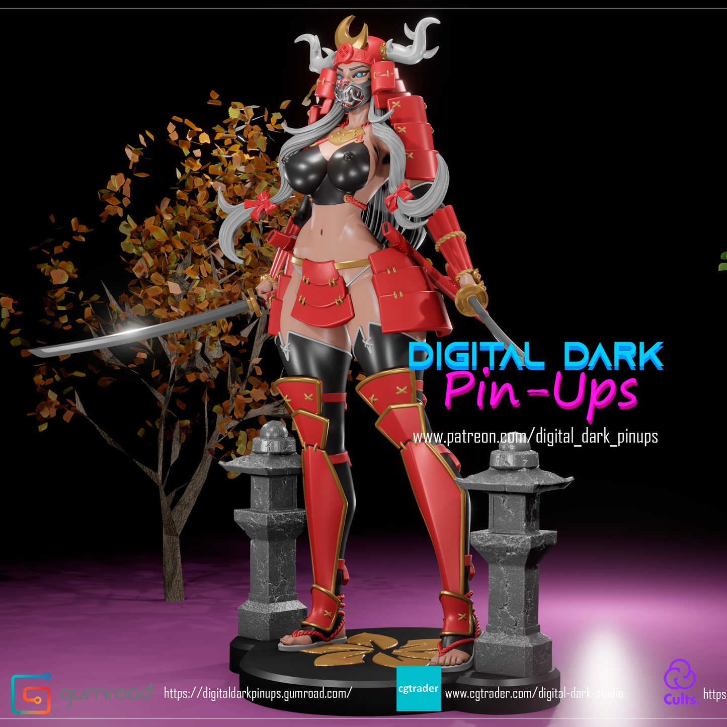 Digital Dark Pin Ups - Samurai GIrl
