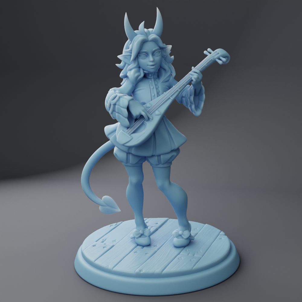 Twin Goddess Miniatures - Amora The Tiefling Bard - Hero Tier February 2024 35mm / 75mm