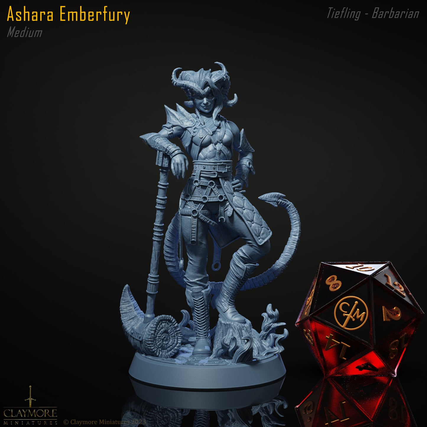 Claymore Miniatures - Ashara Emberfury, Tiefling Barbarian - Heroes