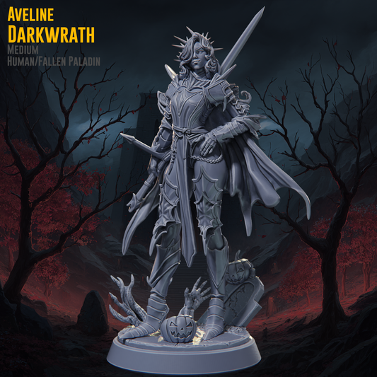 Claymore Miniatures - Aveline Darkwrath, Human Fallen Paladin - Halloween Special