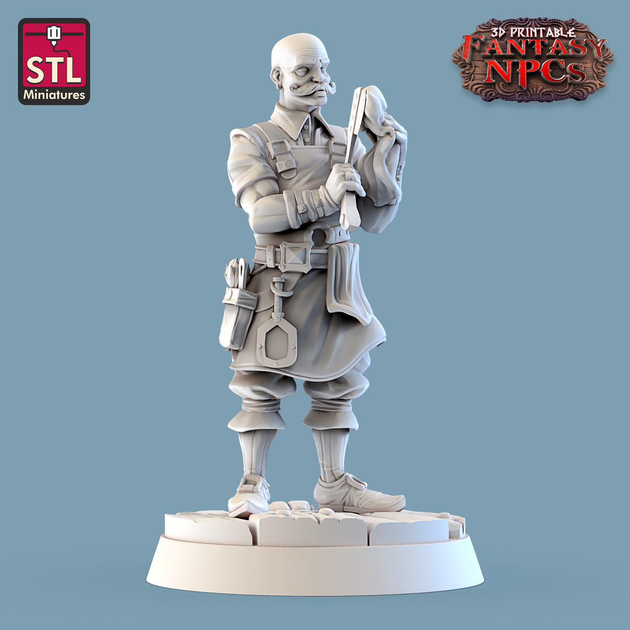 STL Miniatures - Barber Male - Fantasy NPCs 2