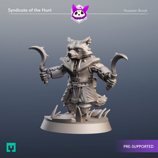 Blackcrest Miniatures - Assassin Brook - Syndicate of the Hunt, Raccoonfolk Adventurers