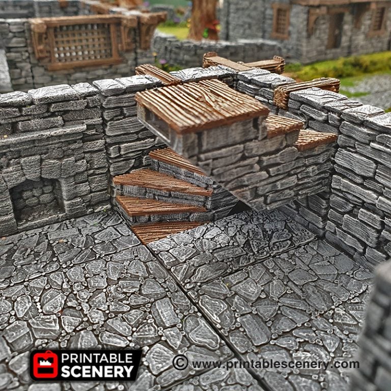 Printable Scenery - Rustic Stone and Wood Stairs, Clorehaven City