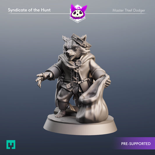 Blackcrest Miniatures - Master Thief Dodger - Syndicate of the Hunt, Raccoonfolk Adventurers