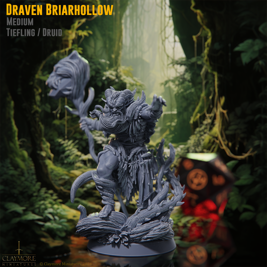 Claymore Miniatures - Draven Briarhollow, Tiefling Druid - Rangers Of The Savage Frontiers 2025 February