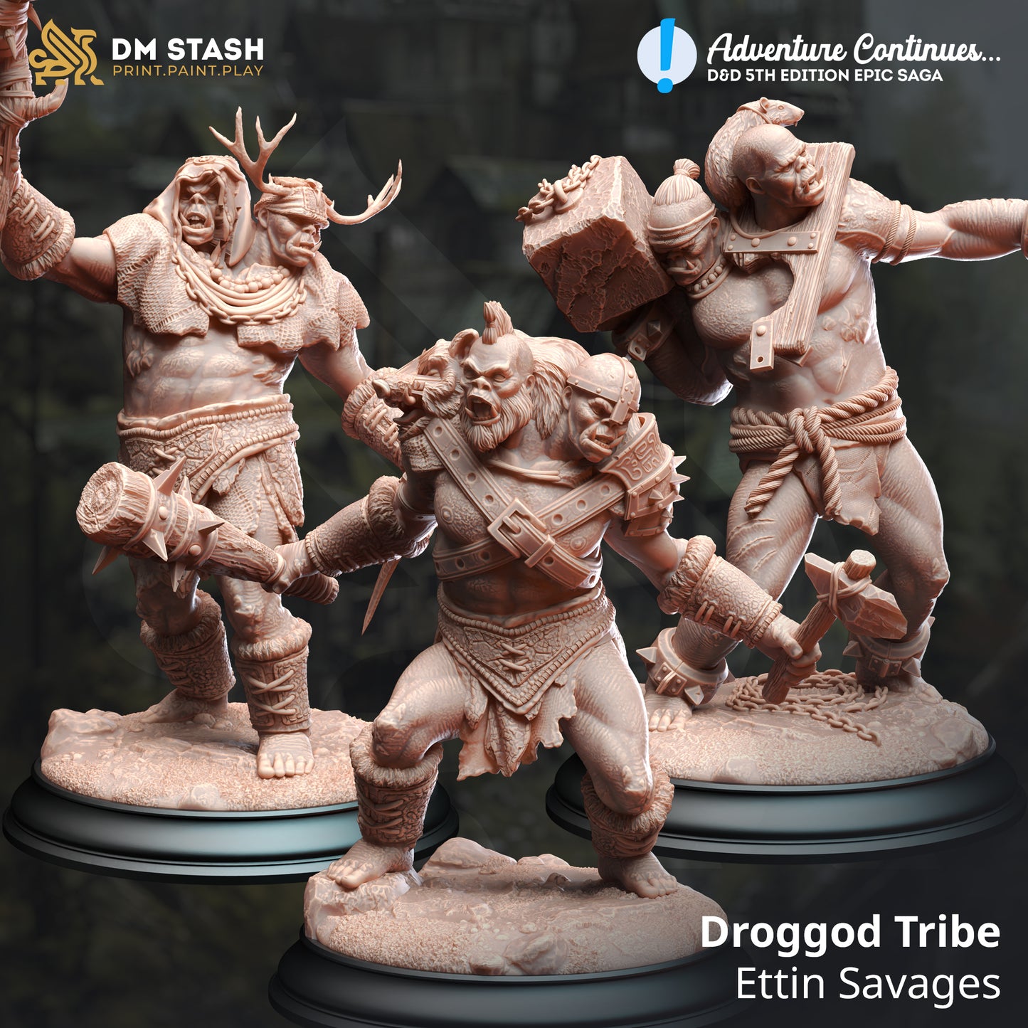 DM Stash - Droggod Tribe, Ettin Savages (Large) - Adventures Continues 2024 May