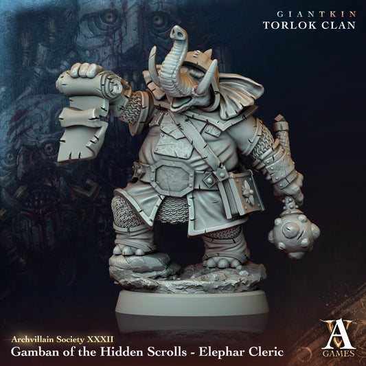 Archvillain Games - Gamban of the Hidden Scrolls Loxodon Cleric Archvillain Society Vol. 32 Giantkin - Torlok Clan 2024 February