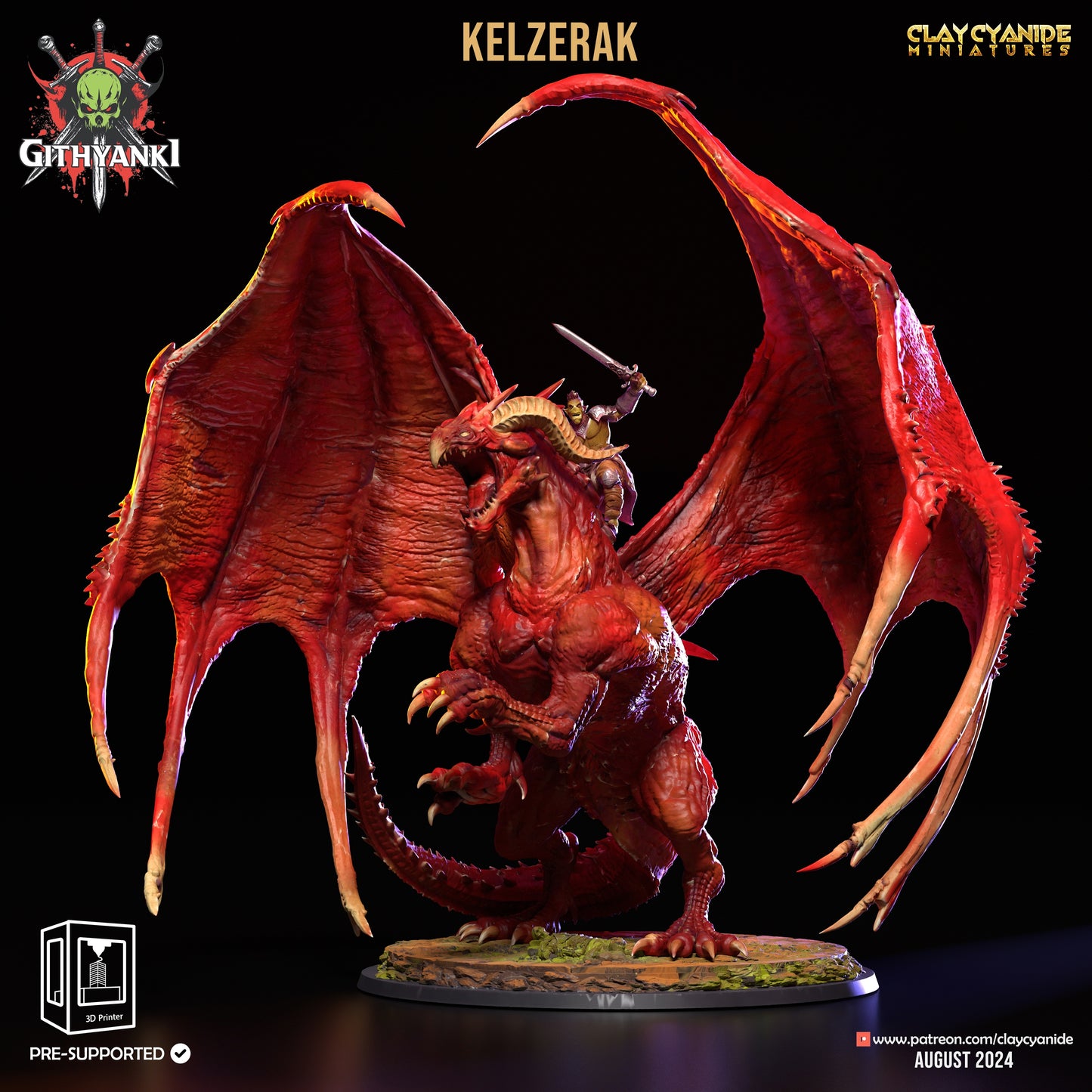 Clay Cyanide - Kelzerak, Red Dragon Rider (Gargantuan) - Githyanki 2024 August