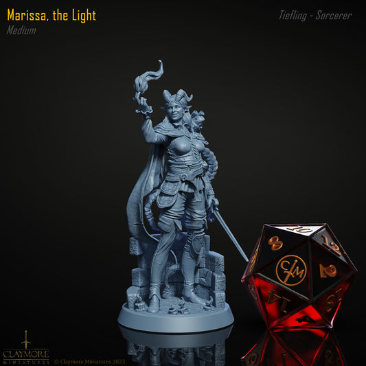 Claymore Miniatures - Marissa, the Light, Tiefling Sorcerer - Heroes