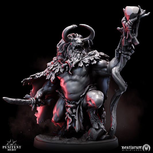 Bestiarum miniatures -  Minotaur Cleric of Mologh, Penitent Heroe - Misbegotten Dhampir 2024 December