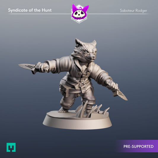 Blackcrest Miniatures - Saboteur Rodger - Syndicate of the Hunt, Raccoonfolk Adventurers