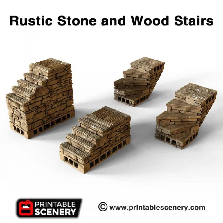 Printable Scenery - Rustic Stone and Wood Stairs, Clorehaven City