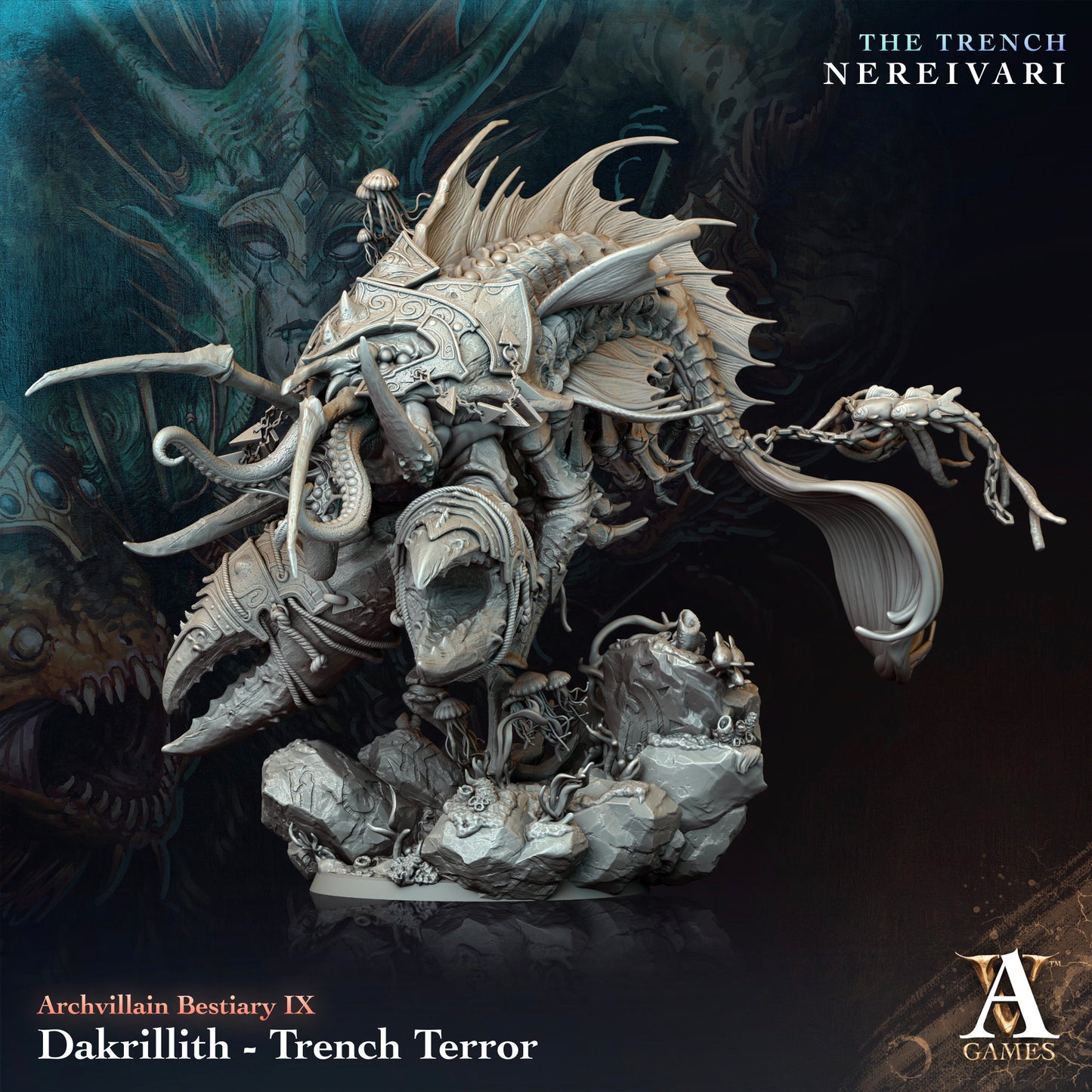 Archvillain Games - Dakrillith, Trench Terror (Gargantuan) - Archvillain Bestiary Vol. lX - The Trench Nereivari  2024 May