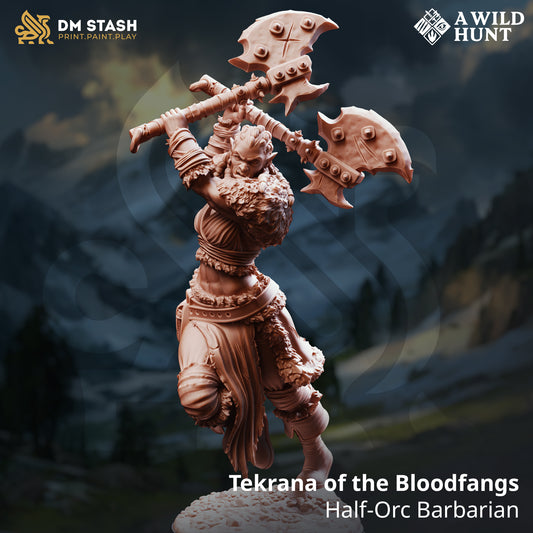 DM Stash - Tekrana of the Bloodfangs, Half-Orc Barbarian - A Wild Hunt 2025 November