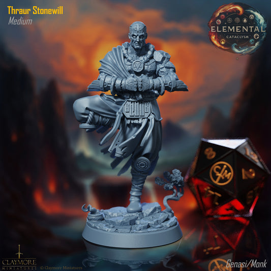 Claymore Miniatures - Thraur Stonewill, Earth Genasi Monk - Elemental Cataclysm 2024 June 35mm