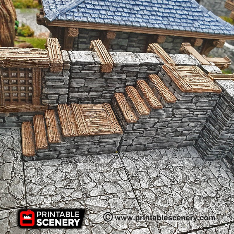 Printable Scenery - Rustic Stone and Wood Stairs, Clorehaven City