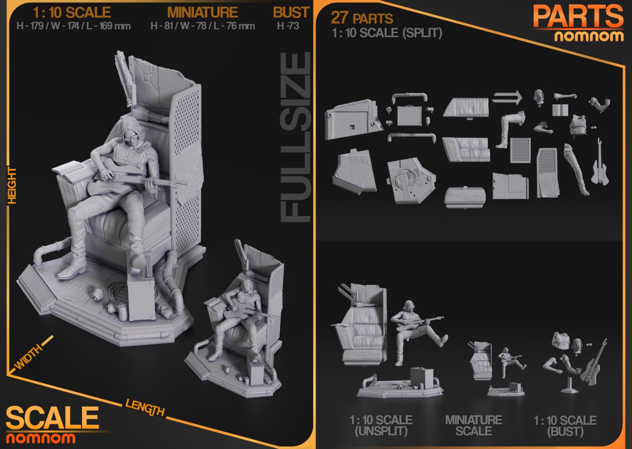 NomNom Figures - Jhonny SIlverhand Cyberpunk  75mm, 179mm